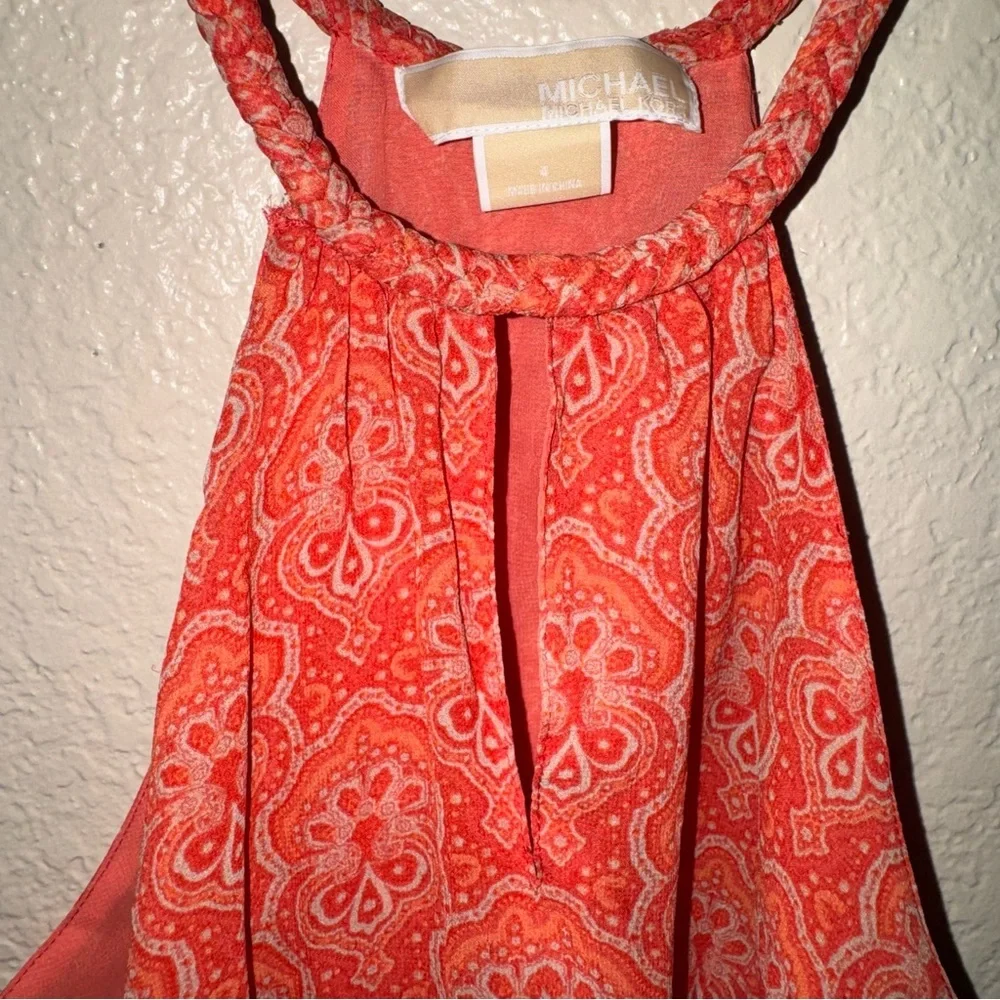 Michael Kors 100% Silk Halter Top Women’s 4 Coral Paisley Boho Resort Chic